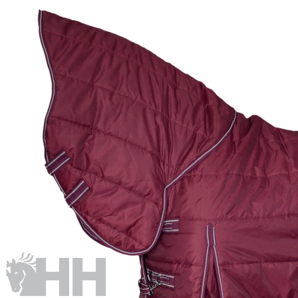 Cobertor acolchoado bordô para cavalo com fitas ajustáveis e costuras quadriculadas