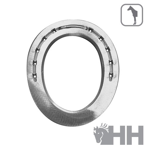 Ferradura metálica prateada com furos para pregos