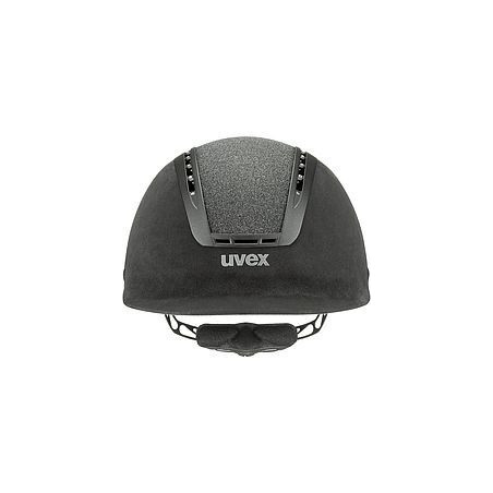Capacete de equitação preto da Uvex com fecho ajustável