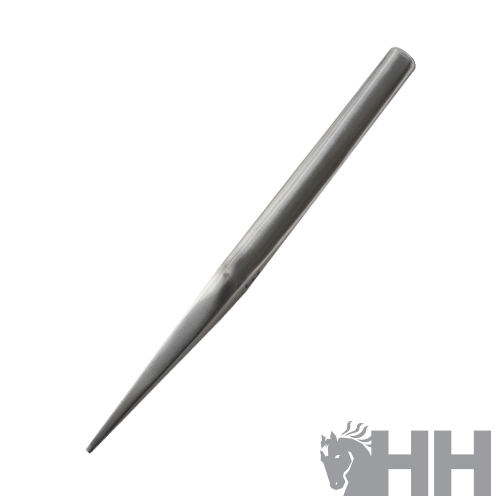 Ponta metálica prateada com logótipo HH e cavalo cinza