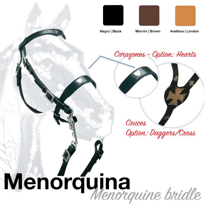 CABEÇADA MONTAR MENORQUINA CRUZES PRET.