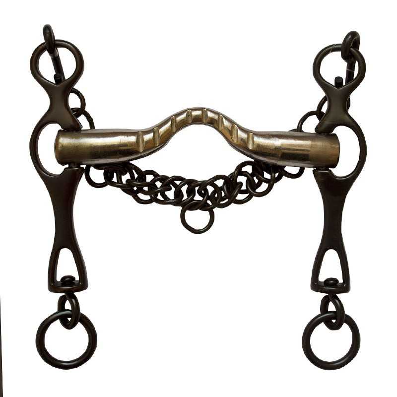 FREIO PORTUGUÊS PAVONADO EMBOCADURA INOX.ESTRIADA