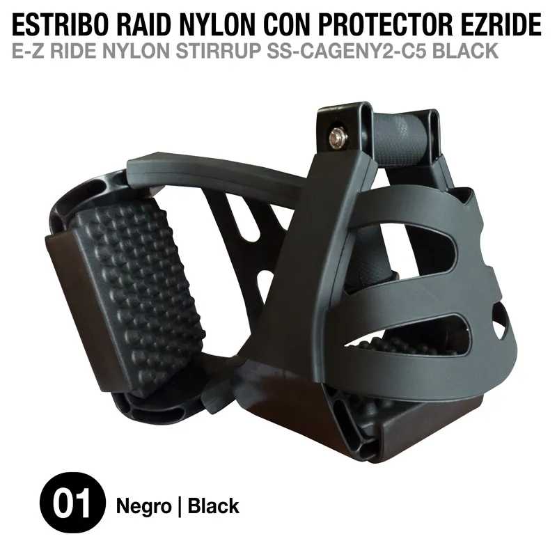 Estribo de nylon preto para bicicleta com protector EZRIDE, em fundo branco.