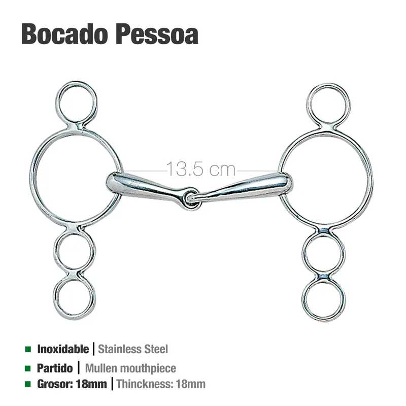 Bocado Pessoa em aço inoxidável com anéis triplos e peça central dividida