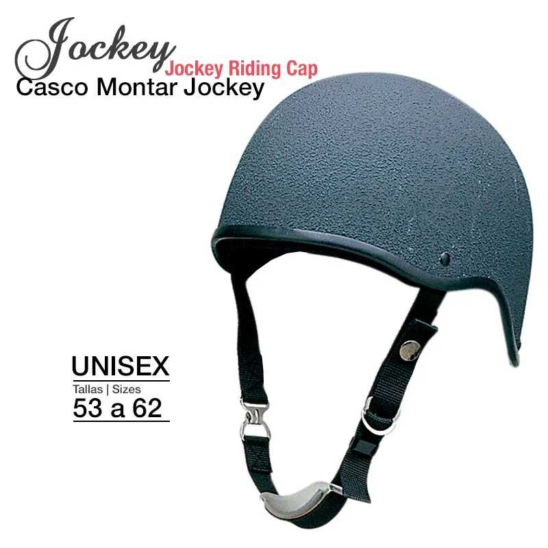 Capacete de montar Jockey preto com cinta de ajuste e fivela metálica
