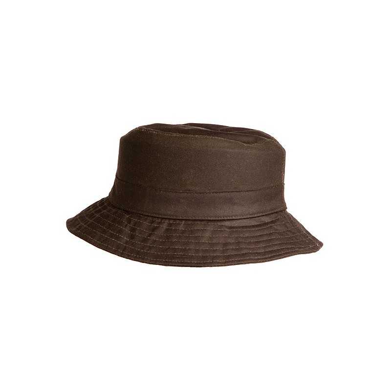 Chapéu estilo bucket castanho escuro com aba larga em fundo branco