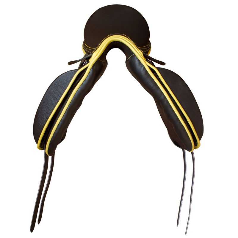 Sela de equitação preto e amarelo com cintas longas
