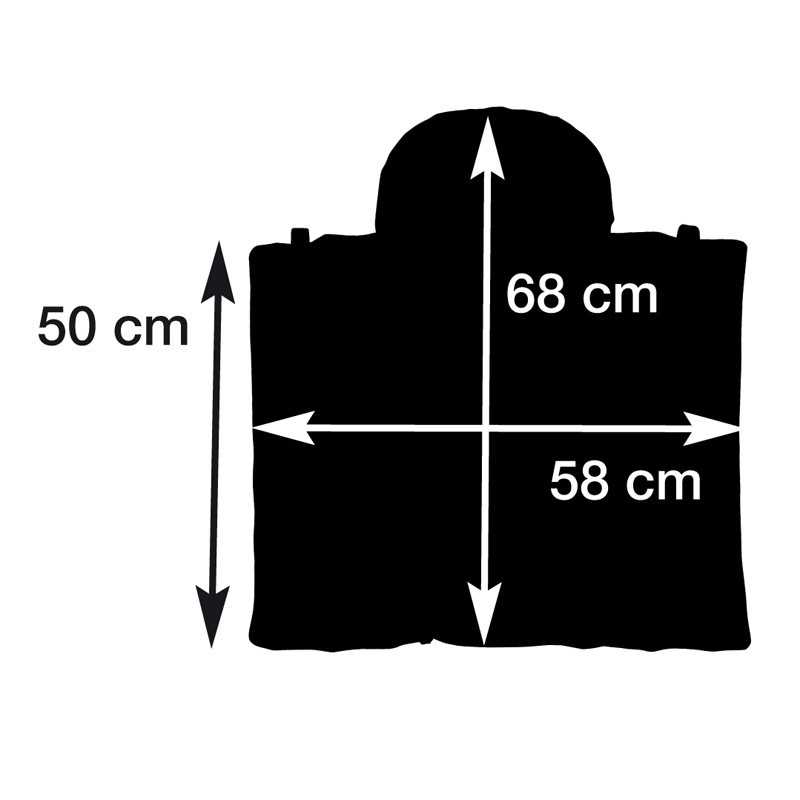 Silueta preta de um saco com medidas em centímetros indicadas