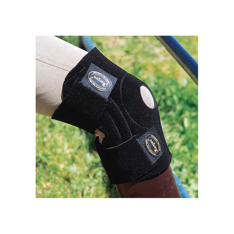 Apoio de joelho preto com abertura para rótula e fecho de velcro