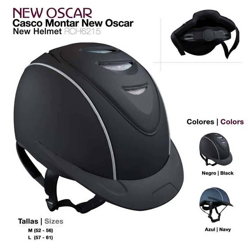 Capacete de equitação New Oscar preto com viseira e tira de ajuste