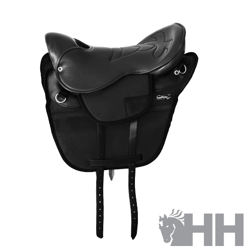 Sela preta para cavalo com couro e tecido resistente