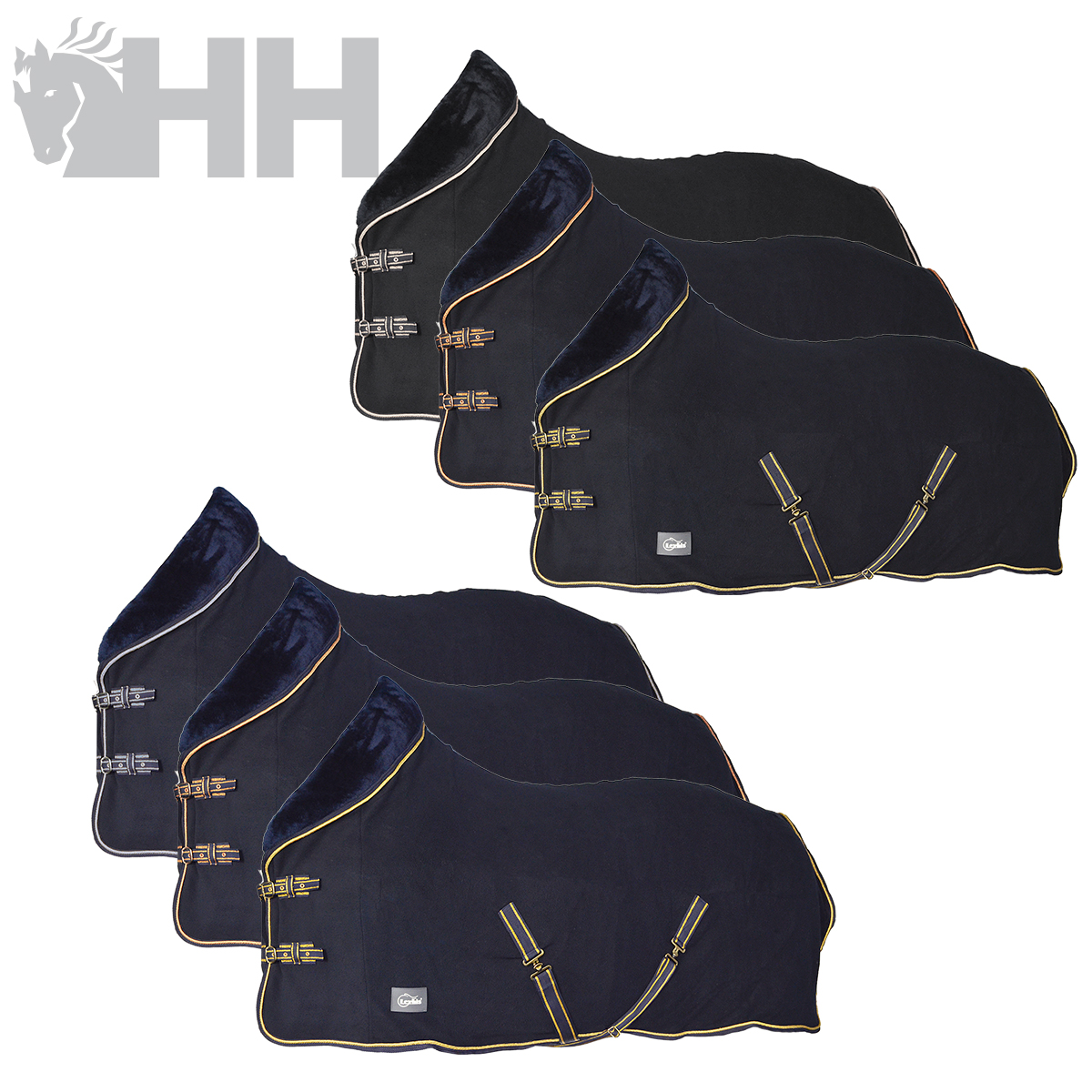 Conjunto de mantas para cavalo azul e preto com fechos metálicos