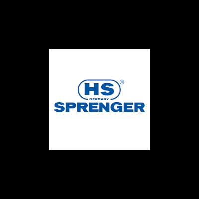 Logótipo azul e branco da marca SPRNGER com letras HS dentro de um oval