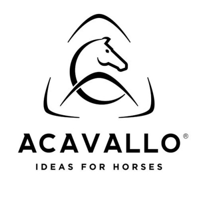 Logótipo ACAVALLO com cabeça de cavalo e texto IDEAS FOR HORSES