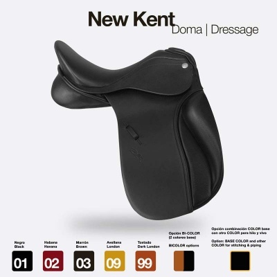 Sela preta para doma e dressage com texto New Kent Doma | Dressage