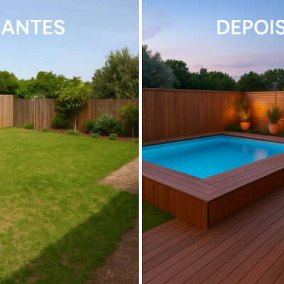Antes e Depois: Transformação de um Jardim com Piscina Modular e Deck em Madeira 🌿🏊‍♂️