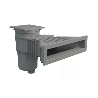 Ralo de piscina cinza em plástico com abertura retangular e drenagem