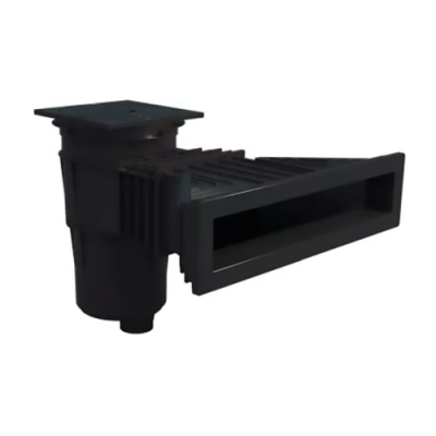 Sifão de piscina preto de plástico com entrada retangular e corpo cilíndrico