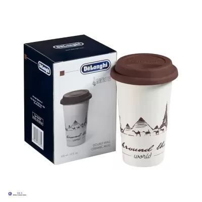 Chávena Térmica De’Longhi em Cerâmica de Parede Dupla – 300 ml com Tampa em Silicone