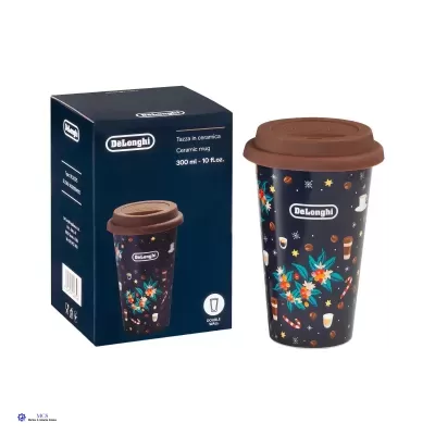 Chávena Térmica De’Longhi em Cerâmica de Parede Dupla – 300 ml com Tampa em Silicone