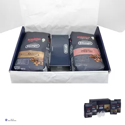 Conjunto Degustação de Café em Grão De’Longhi Kimbo – 4 Blends + 2 Copos Espresso (DLSC316)