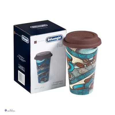 Chávena Térmica De’Longhi em Cerâmica de Parede Dupla – 300 ml com Tampa em Silicone
