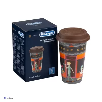 Chávena Térmica De’Longhi em Cerâmica de Parede Dupla – 300 ml com Tampa em Silicone