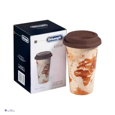 Chávena Térmica De’Longhi em Cerâmica de Parede Dupla – 300 ml com Tampa em Silicone