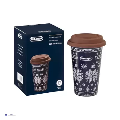 Chávena Térmica De’Longhi em Cerâmica de Parede Dupla – 300 ml com Tampa em Silicone