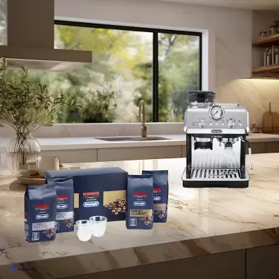 Conjunto Degustação de Café em Grão De’Longhi Kimbo – 4 Blends + 2 Copos Espresso (DLSC316)