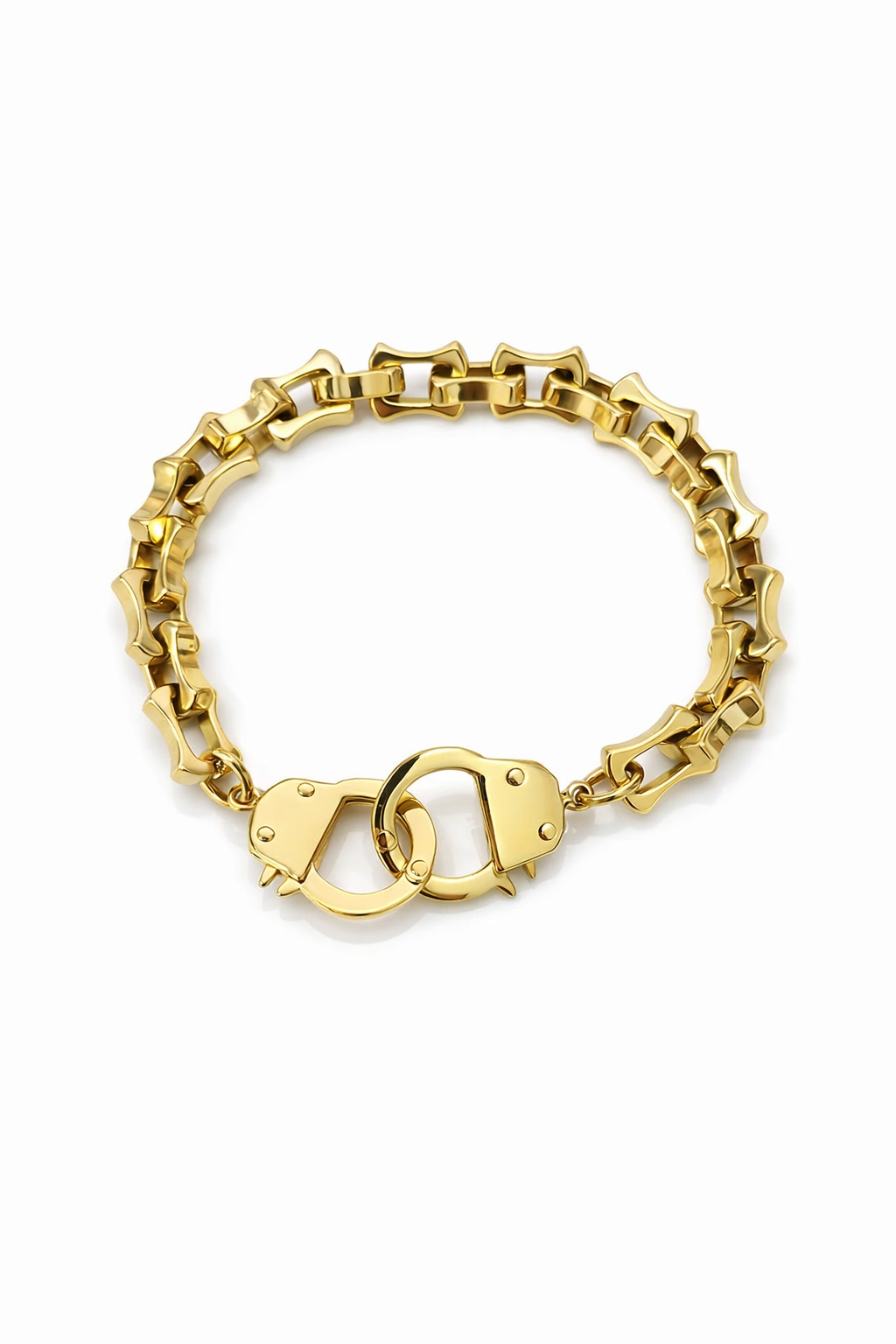 Pulseira dourada com fecho em forma de algemas