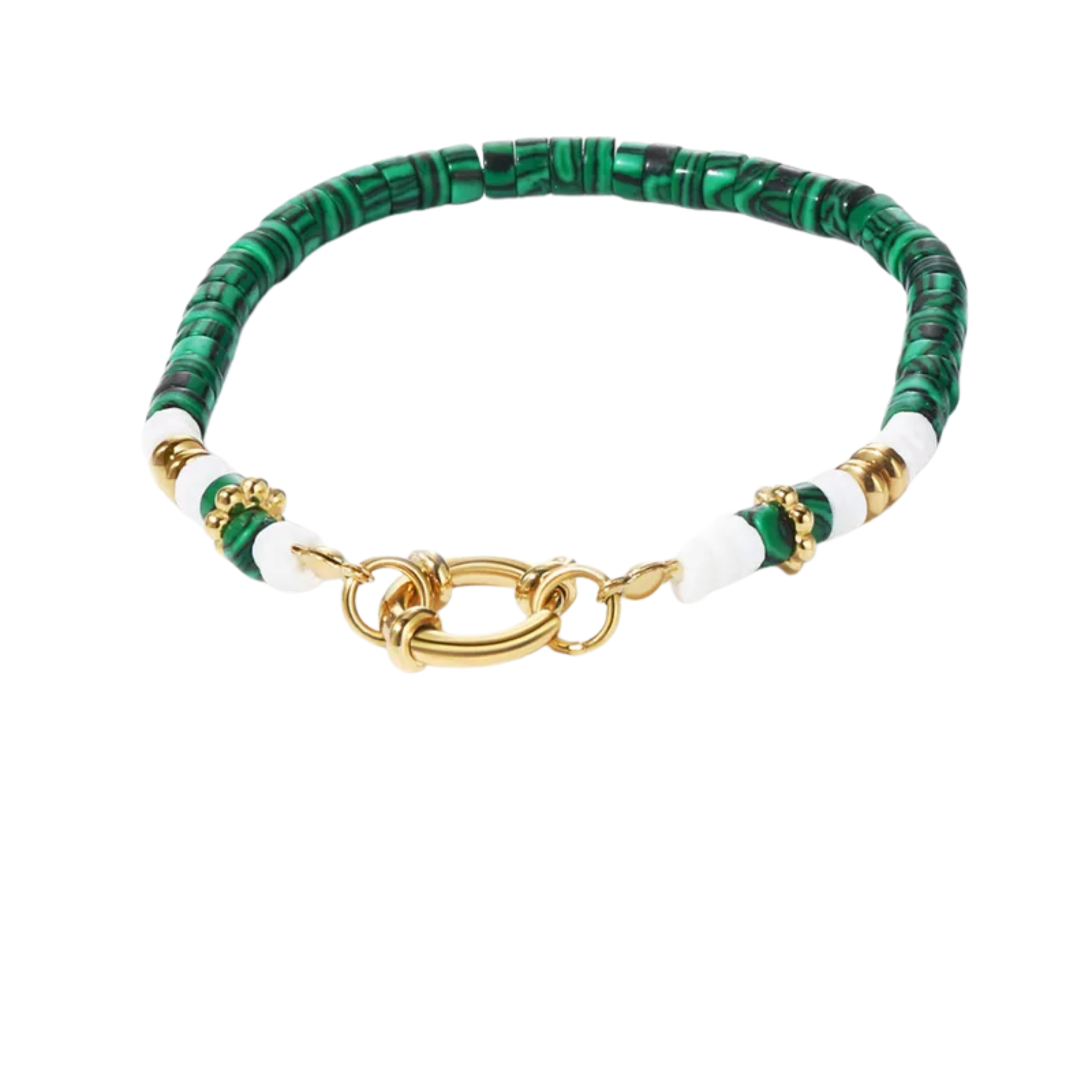 Pulseira Malaquite com Detalhes Dourados
