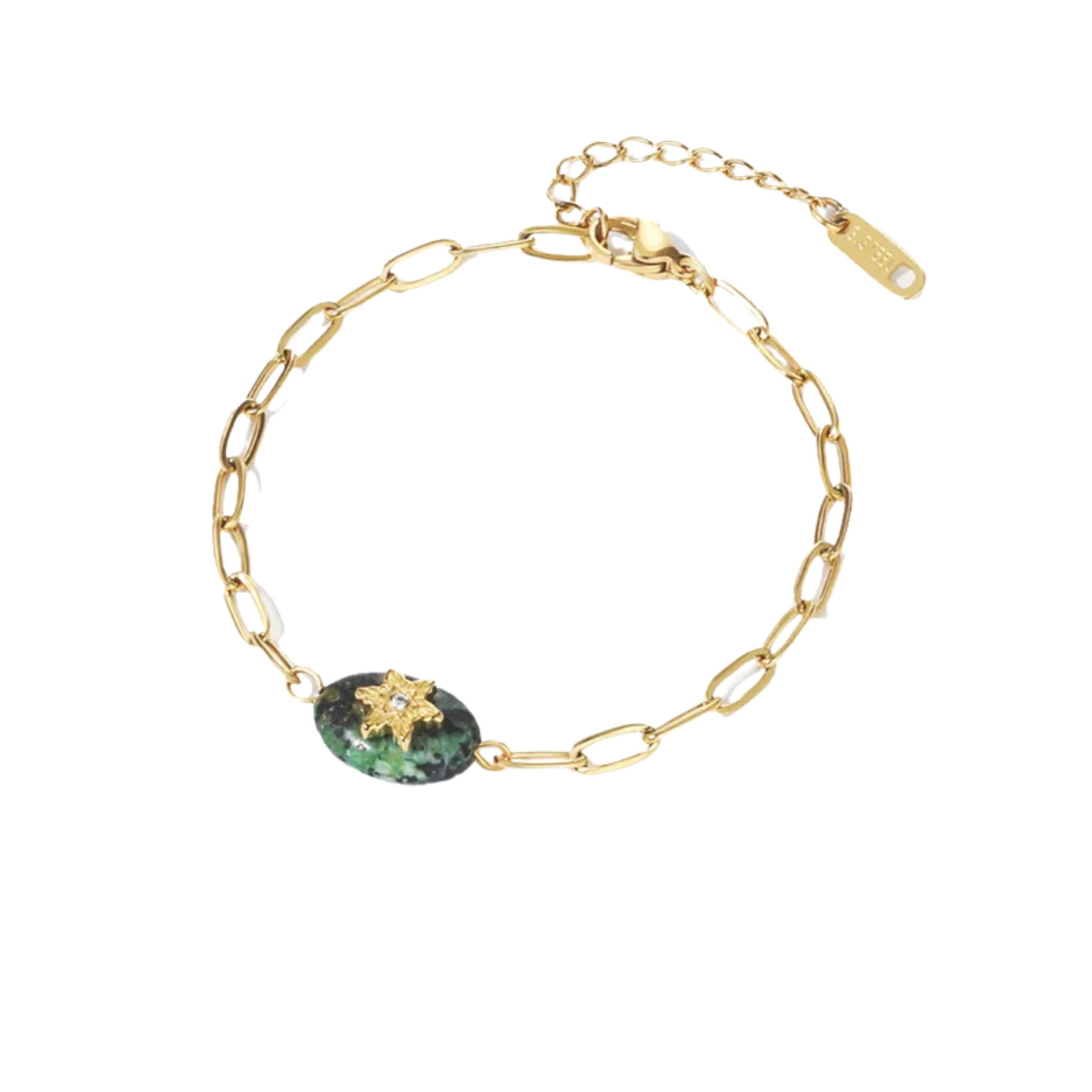 Pulseira Dourada com Pedra Verde e Estrela