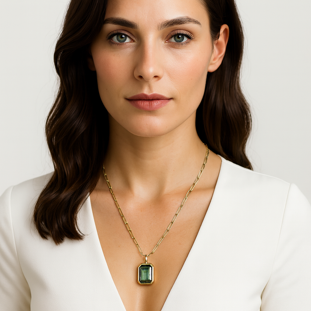 Colar Dourado com Pedra Verde