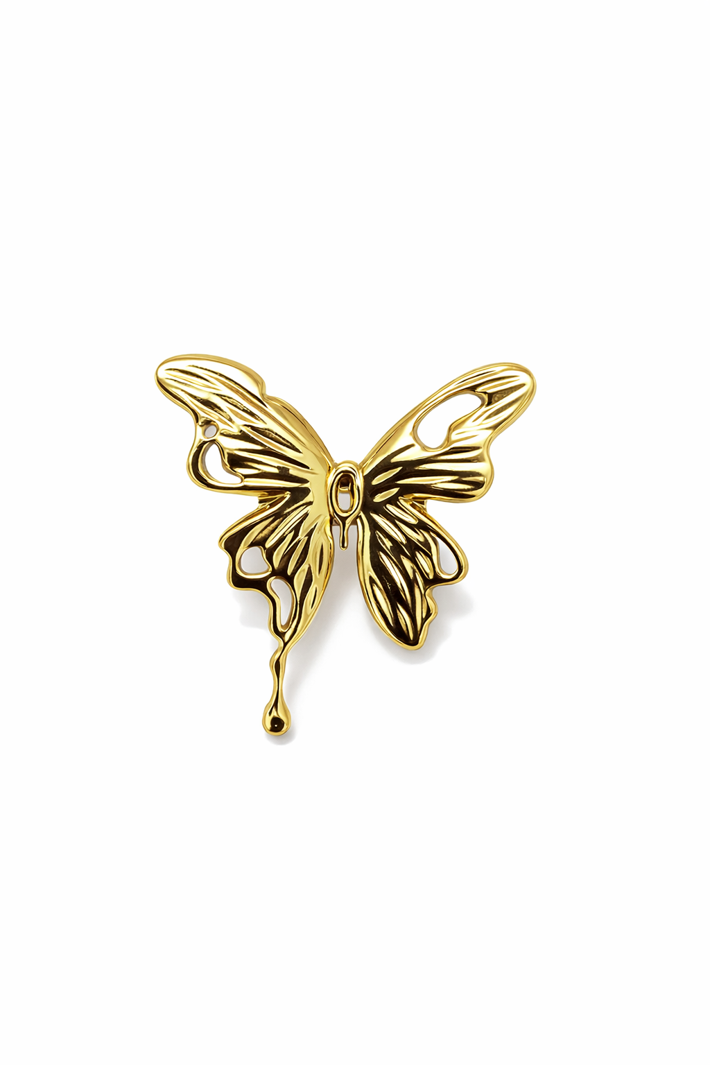 Broche de borboleta dourada com gota pendente