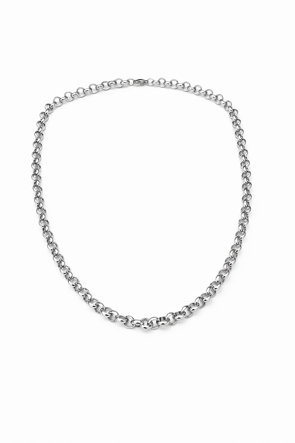 Colar metálico prateado de elos redondos