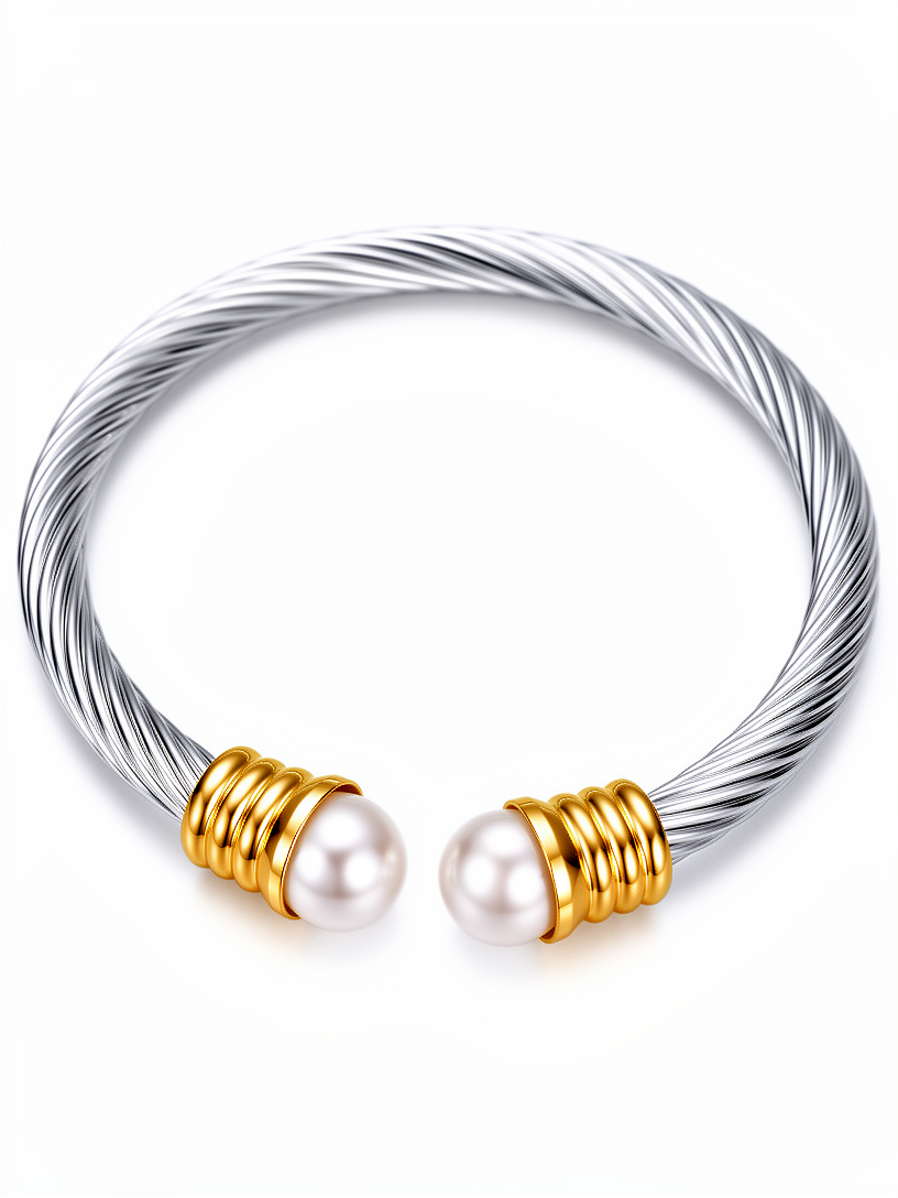 Pulseira rígida com pérolas