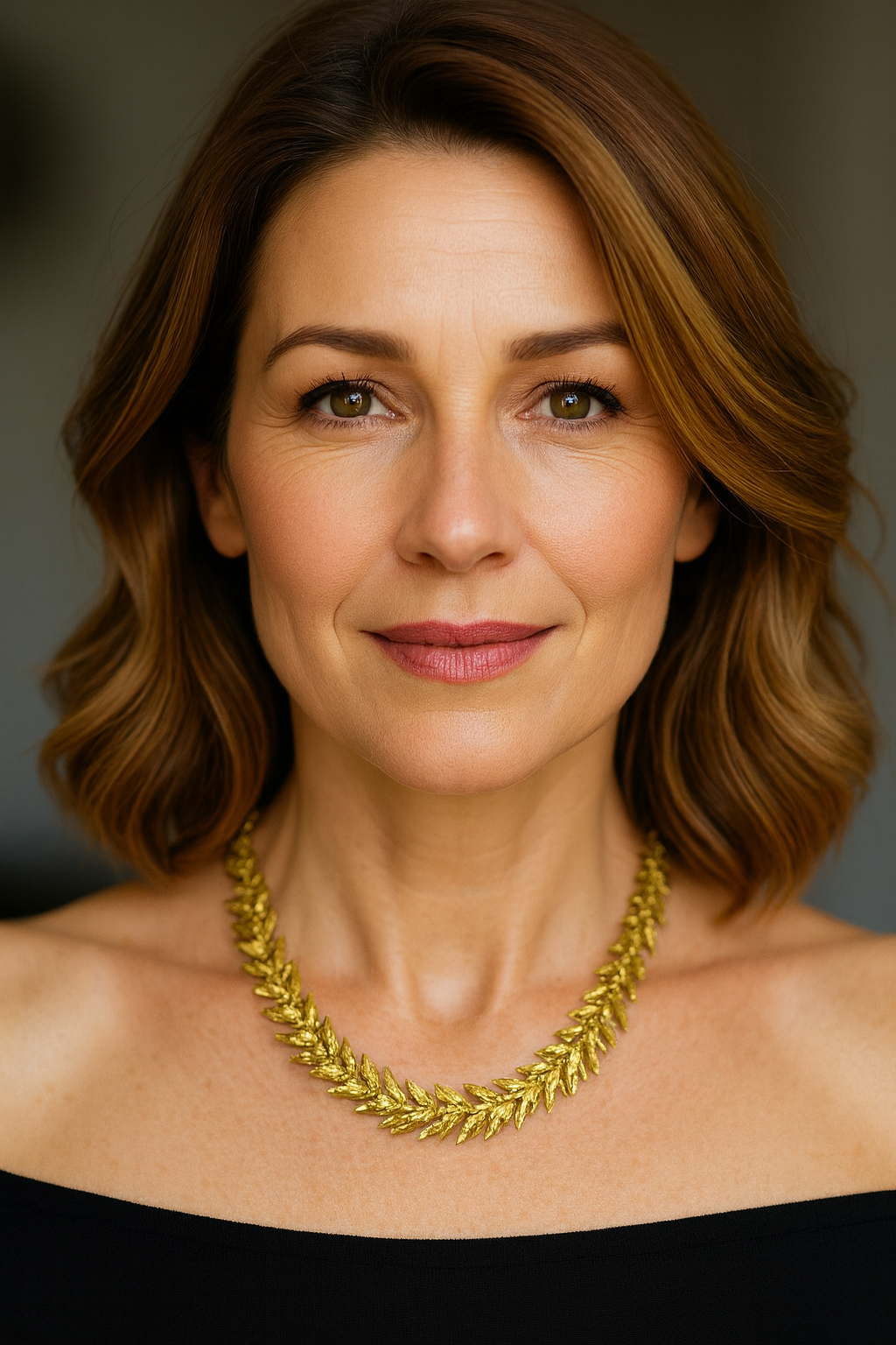 Colar dourado folhas texturadas