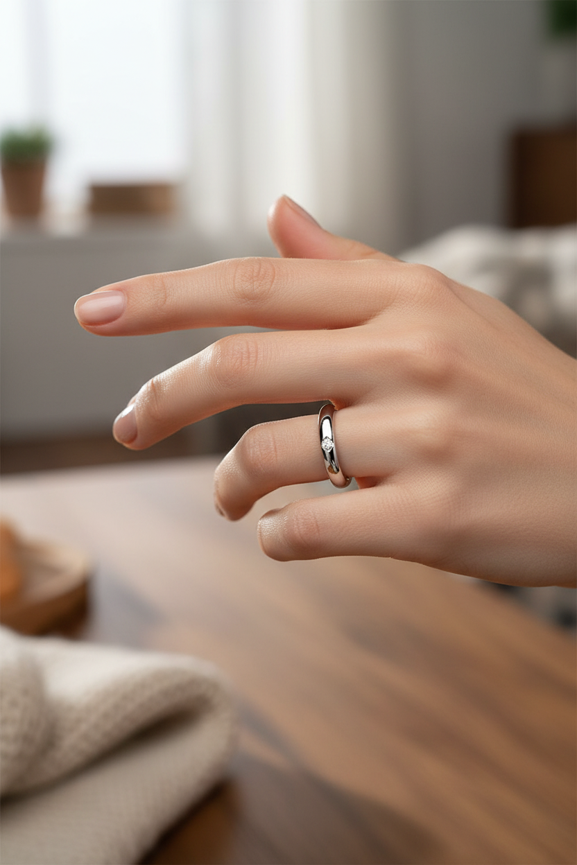 Anel prateado com pedras brilhantes