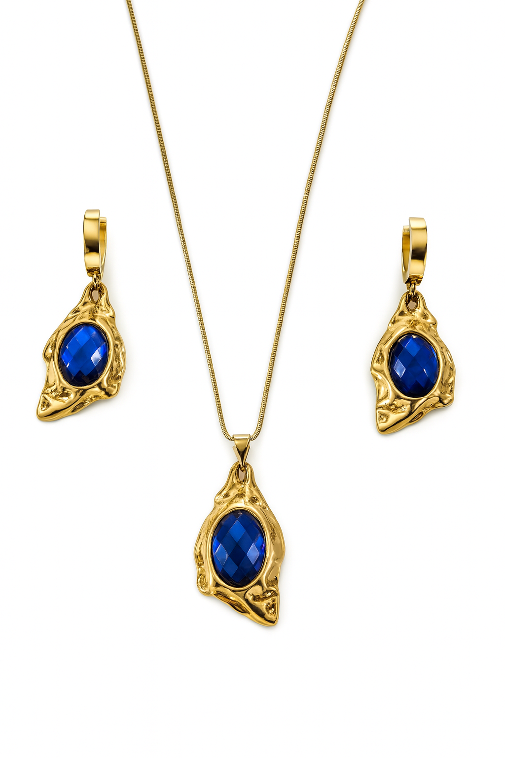 Conjunto dourado com pedra azul