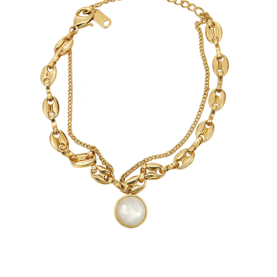 Pulseira Dual Chain com Pendente Madrepérola