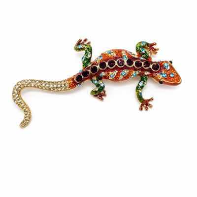 Broche lagarto colorido com pedras brilhantes