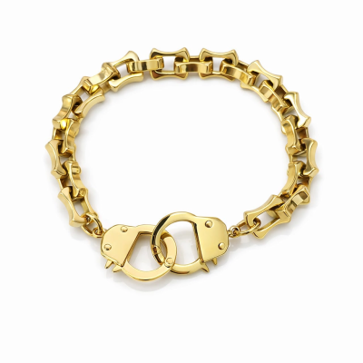 Pulseira dourada com fecho em forma de algemas