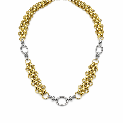 Colar dourado e prateado com elos grosseiros e design em camadas