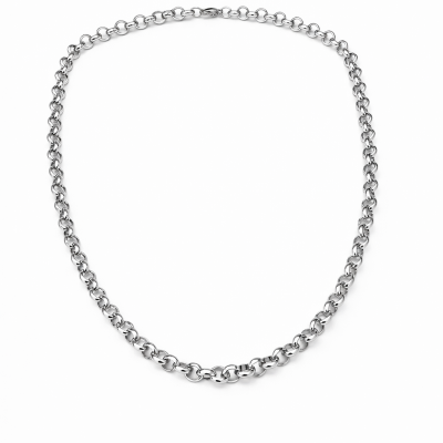 Colar metálico prateado de elos redondos
