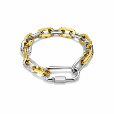 Pulseira metálica alternada dourada e prateada com fecho