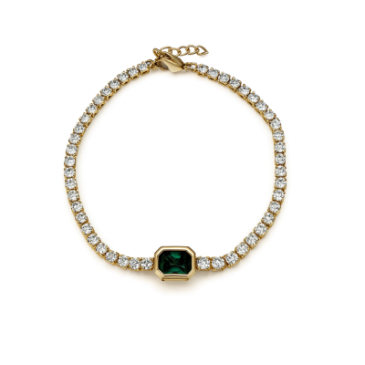 Pulseira dourada com cristais e pedra verde