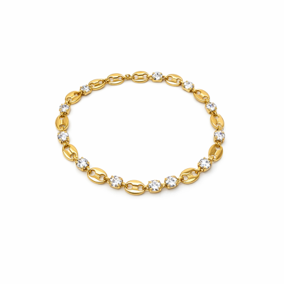 Pulseira dourada com pedras brilhantes alternadas