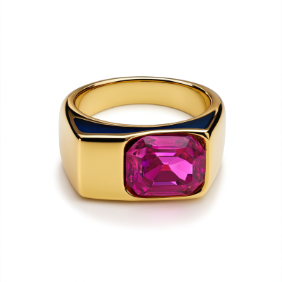 Anel dourado com pedra rosa