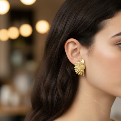 Brincos dourados flor texturizada